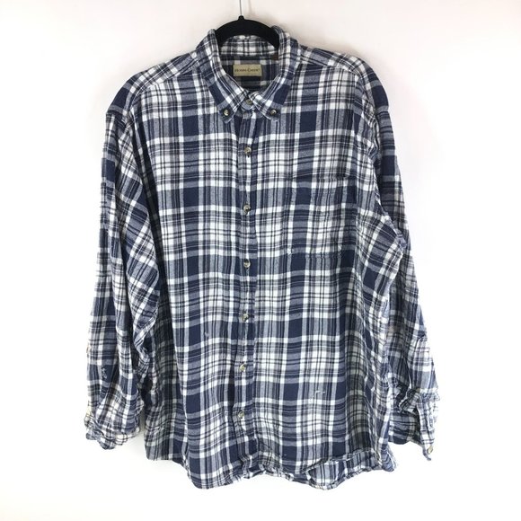Damipow Men's Premium Flannel Shirt - Soft Long Sleeve Plaid Button-Down, Blue, Large - View #4